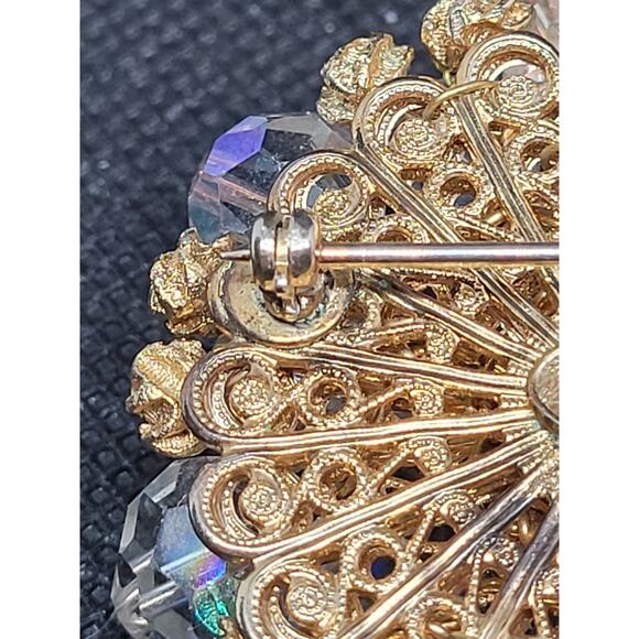 RetroGlam Vendome Aurora Borealis Crystal Flower Pin White Vintage Chic Luxe - Picture 9 of 10